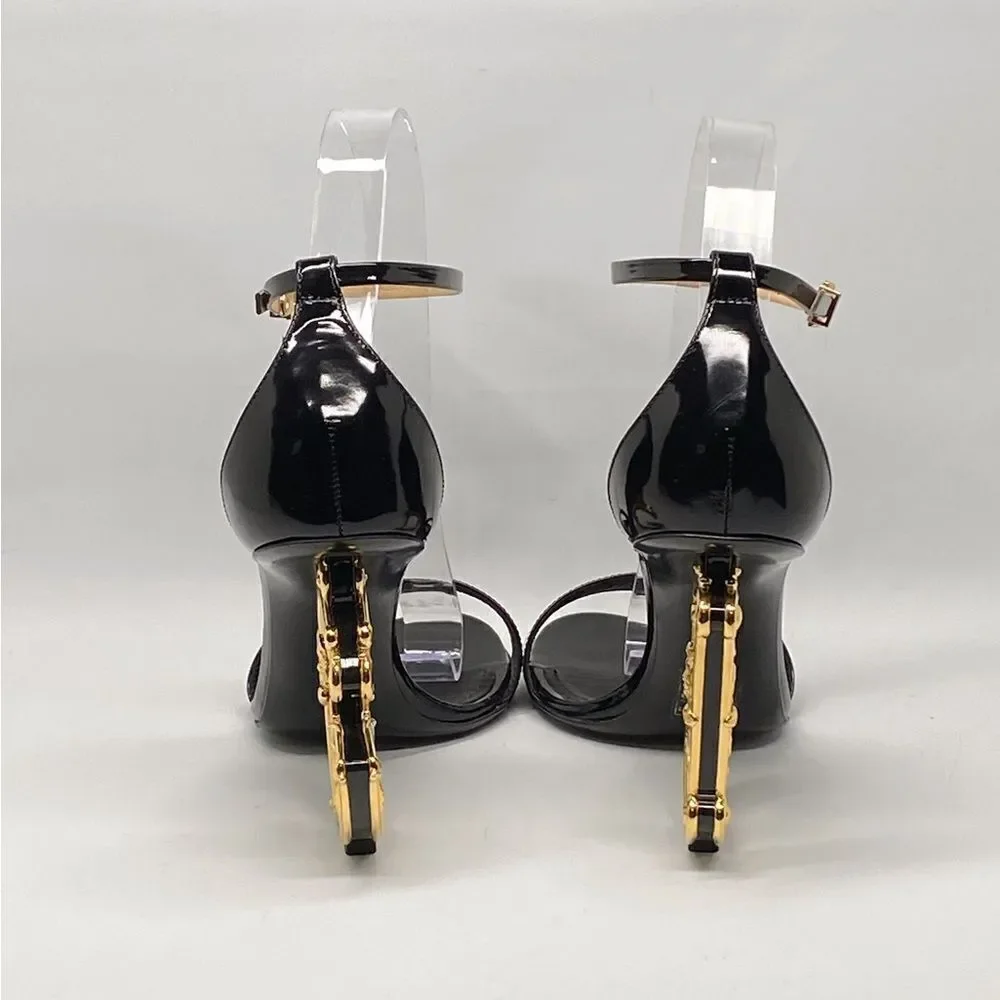 Dolce&Gabbana Sculpted-Heel Baroque DG Leather Sandals size 37 - Picture 8 of 13